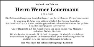 Traueranzeige Werner Leuermann