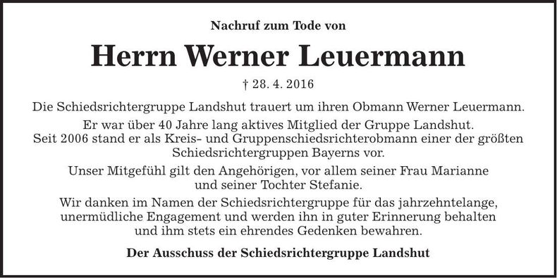 Traueranzeige Werner Leuermann