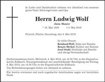 Traueranzeige Ludwig Wolf