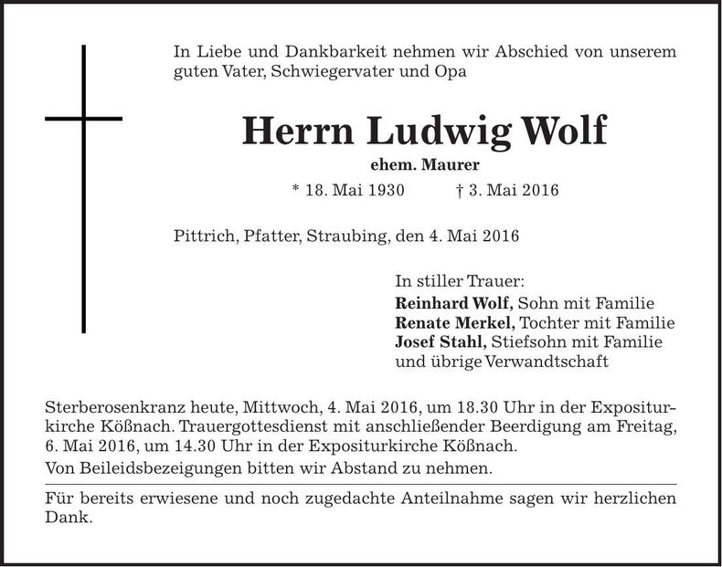 Traueranzeige Ludwig Wolf