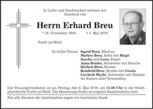 Traueranzeige Erhard Breu
