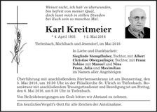 Traueranzeige Karl Kreitmeier