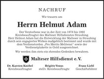 Traueranzeige Helmut Adam