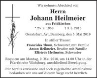 Traueranzeige Johann Heilmeier
