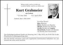 Traueranzeige Kurt Grabmeier