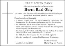 Traueranzeige Karl Obig