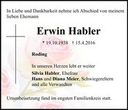 Traueranzeige Erwin Habler