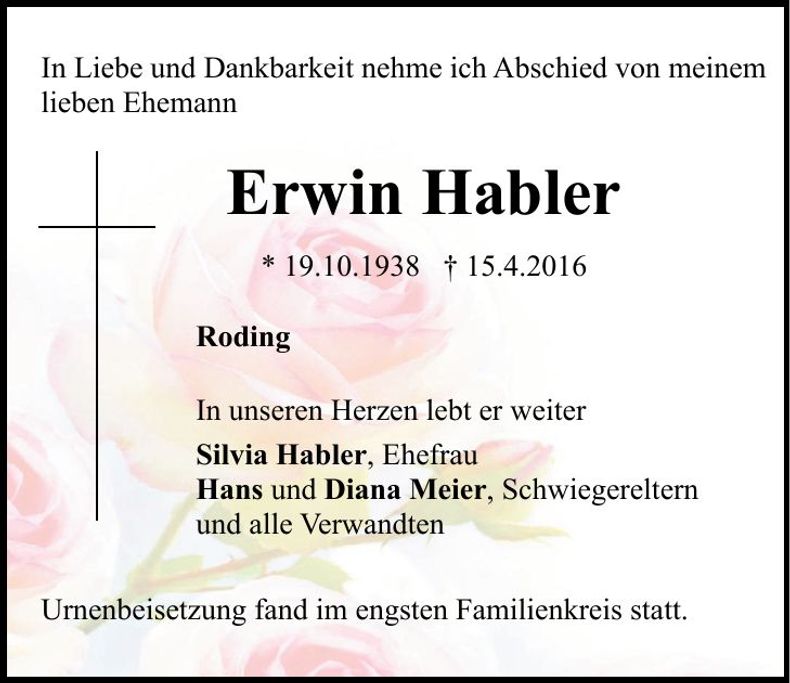 Traueranzeige Erwin Habler