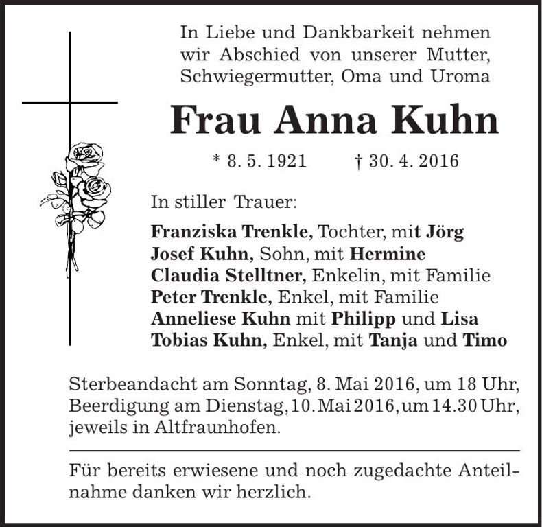 Traueranzeige Anna Kuhn