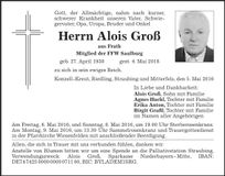 Traueranzeige Alois Groß