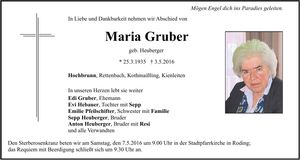Traueranzeige Maria Gruber