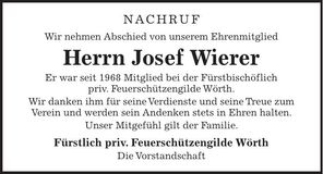 Traueranzeige Josef Wierer