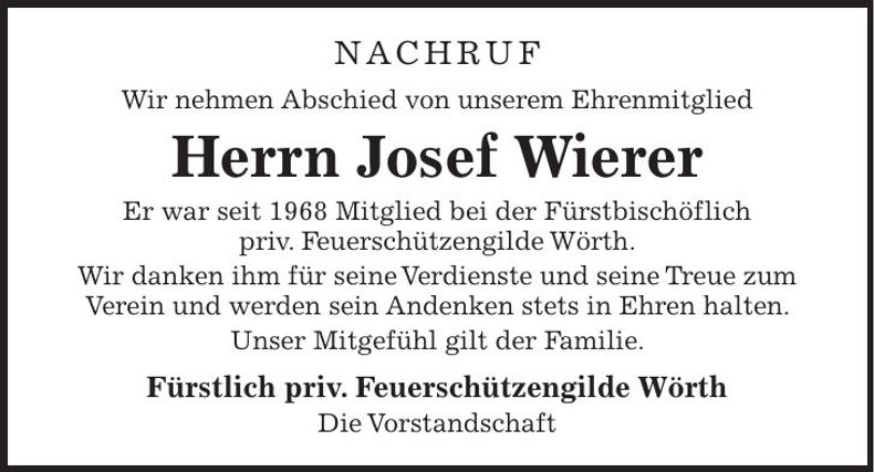 Traueranzeige Josef Wierer