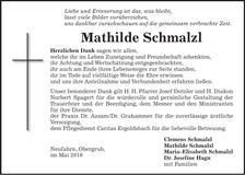 Traueranzeige Mathilde Schmalzl