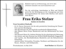 Traueranzeige Erika Stelzer