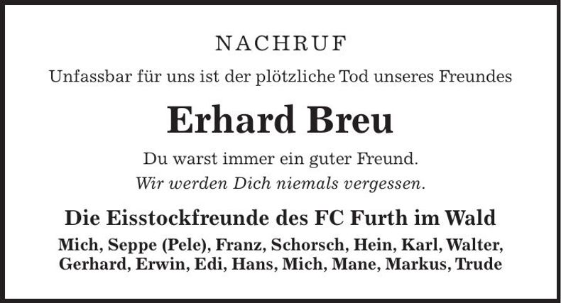 Traueranzeige Erhard Breu