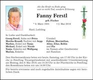Traueranzeige Fanny Ferstl