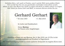 Traueranzeige Gerhart Gerhard