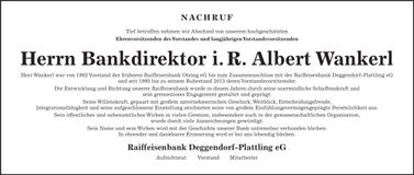 Traueranzeige Albert Wankel