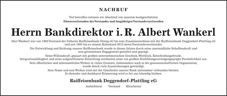 Traueranzeige Albert Wankel