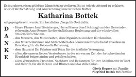 Traueranzeige Katharina Bottek