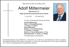 Traueranzeige Adolf Mittermeier