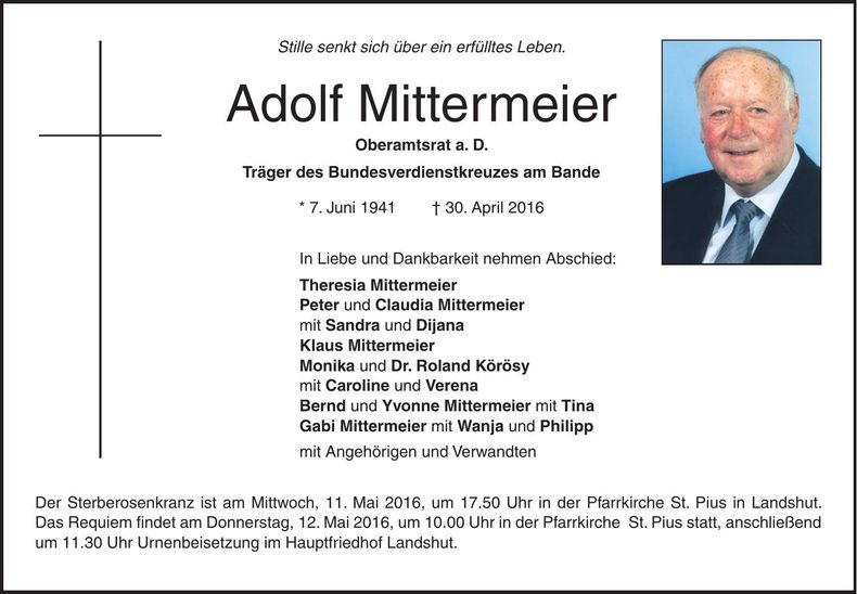 Traueranzeige Adolf Mittermeier