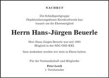 Traueranzeige Hans-Jürgen Beuerle