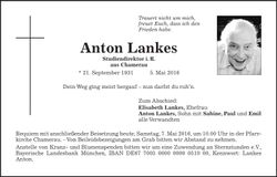 Traueranzeige Anton Lankes