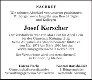 Traueranzeige Josef Kerscher