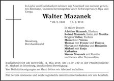 Traueranzeige Walter Mazanek