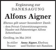 Traueranzeige Alfons Aigner