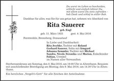 Traueranzeige Rita Sauerer