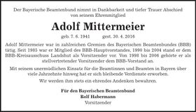 Traueranzeige Adolf Mittermeier