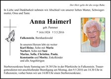 Traueranzeige Anna Haimerl