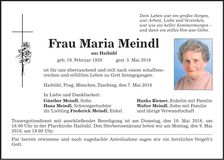 Traueranzeige Maria Meindl