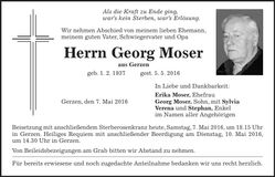 Traueranzeige Georg Moser