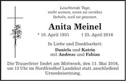 Traueranzeige Anita Meinel
