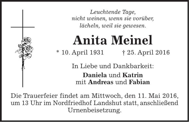 Traueranzeige Anita Meinel