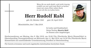 Traueranzeige Rudolf Rabl