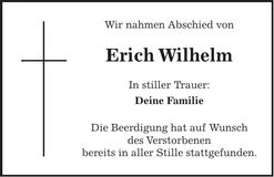 Traueranzeige Erich Wilhelm
