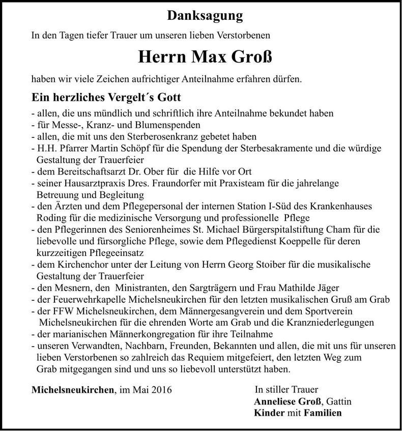 Traueranzeige Max Groß