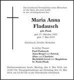 Traueranzeige Maria Anna Fladausch