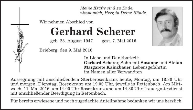 Traueranzeige Gerhard Scherer