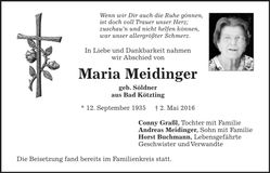 Traueranzeige Maria Meidinger