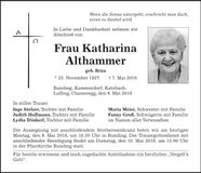 Traueranzeige Katharina Althammer