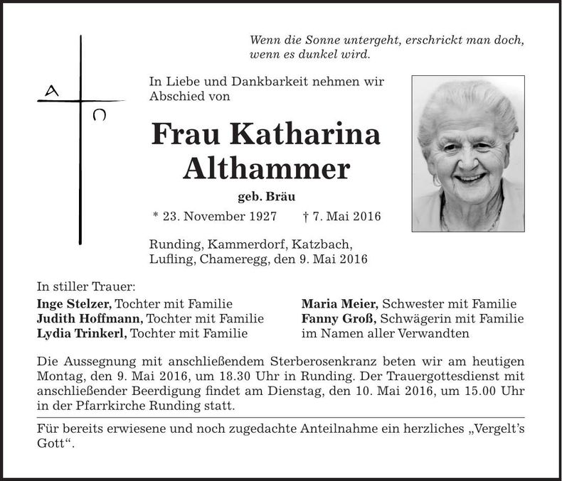 Traueranzeige Katharina Althammer