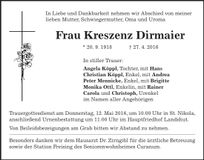 Traueranzeige Kreszenz Dirmaier