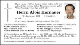 Traueranzeige Alois Hornauer
