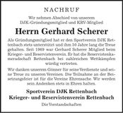 Traueranzeige Gerhard Scherer